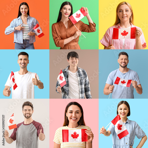 Set of people with flags of...