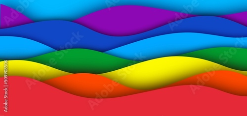 Abstract rainbow paper cut design. Multicoloured layered horizontal banner. Pride month background. © Creative Journey