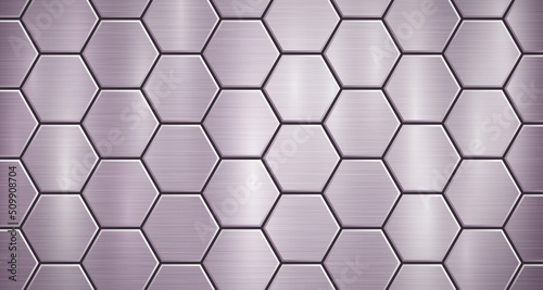 Abstract metallic background in purple colors with highlights  consisting of voluminous convex hexagonal plates