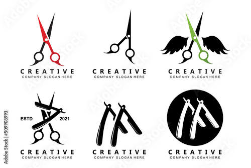 Barber tool scissors logo icon background symbol