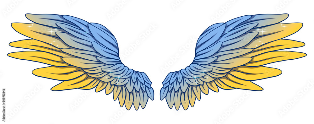 Obraz premium Beautiful yellow blue vector wings