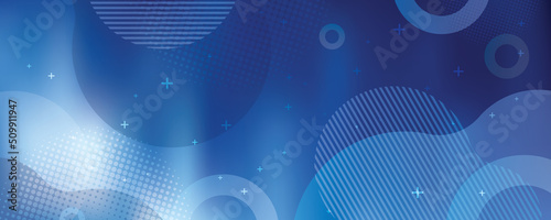 Blue modern background in vector illustration with glow and movement, with parallel lines, bright geometric shape, circles and halftone pattern.