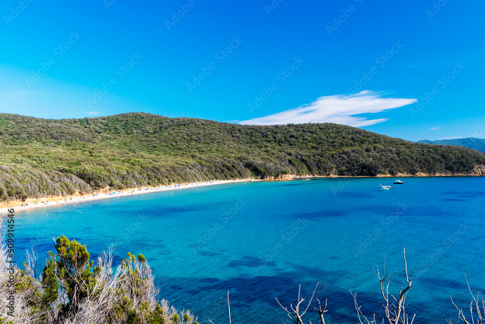 Cala Violina beach, Maremma - one of the most beautiful beaches in Tuscany. It faces a dense and luxuriant Mediterranean scrub.
