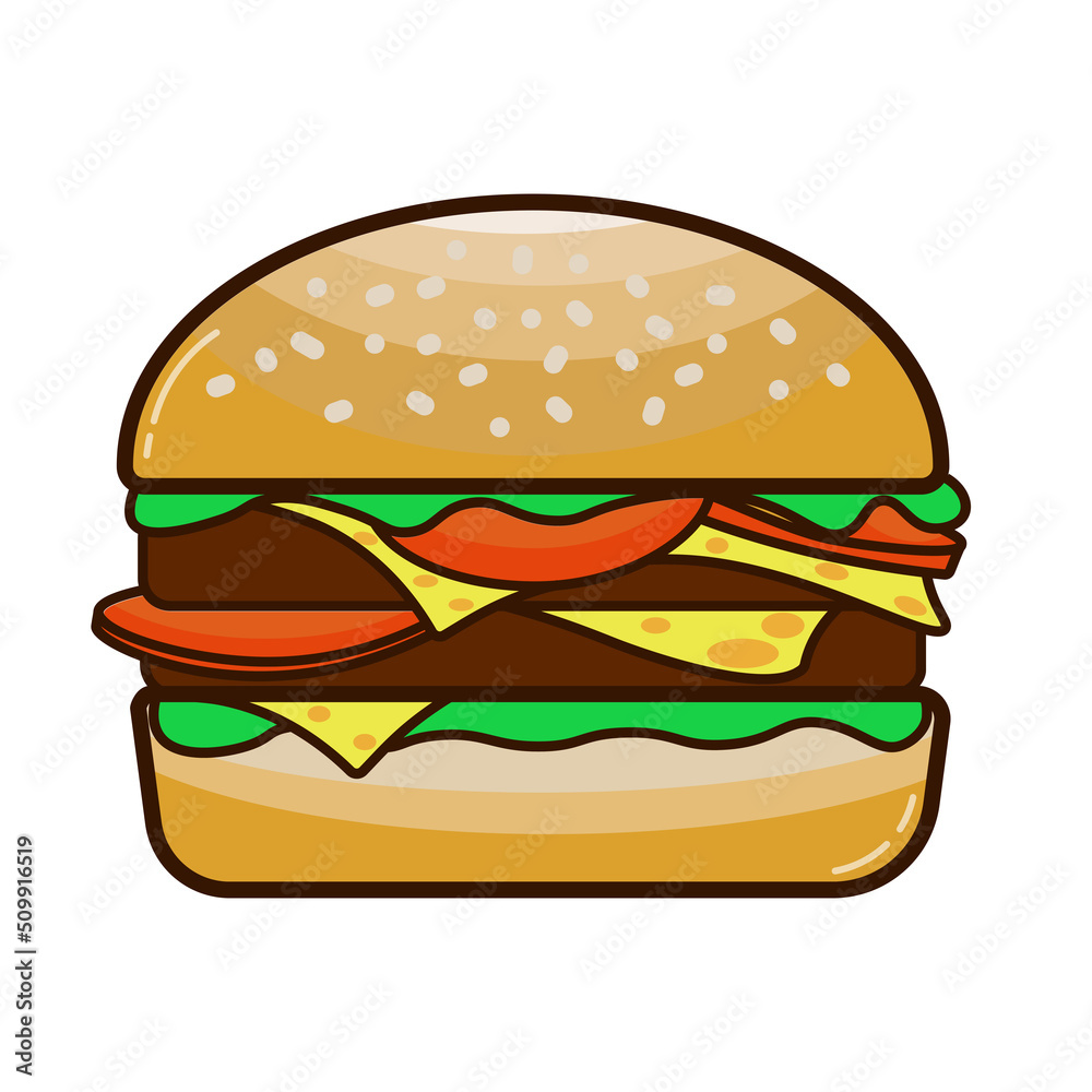 Vector Illustration of Burger with sesame, meat ham and cheese isolated, icon, symbol, logo Vector Illustration of Burger with sesame, meat ham and cheese isolated, icon, symbol, logo
