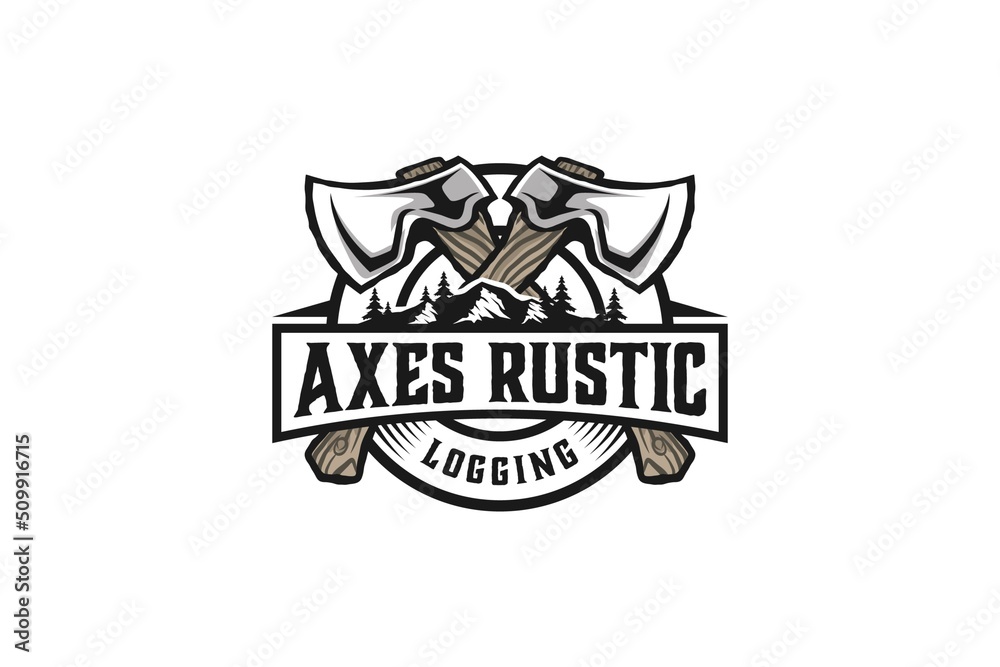 Axes rustic wood work logging logo axe design carpenter badge emblem style Axes rustic wood work logging logo axe design carpenter badge emblem style