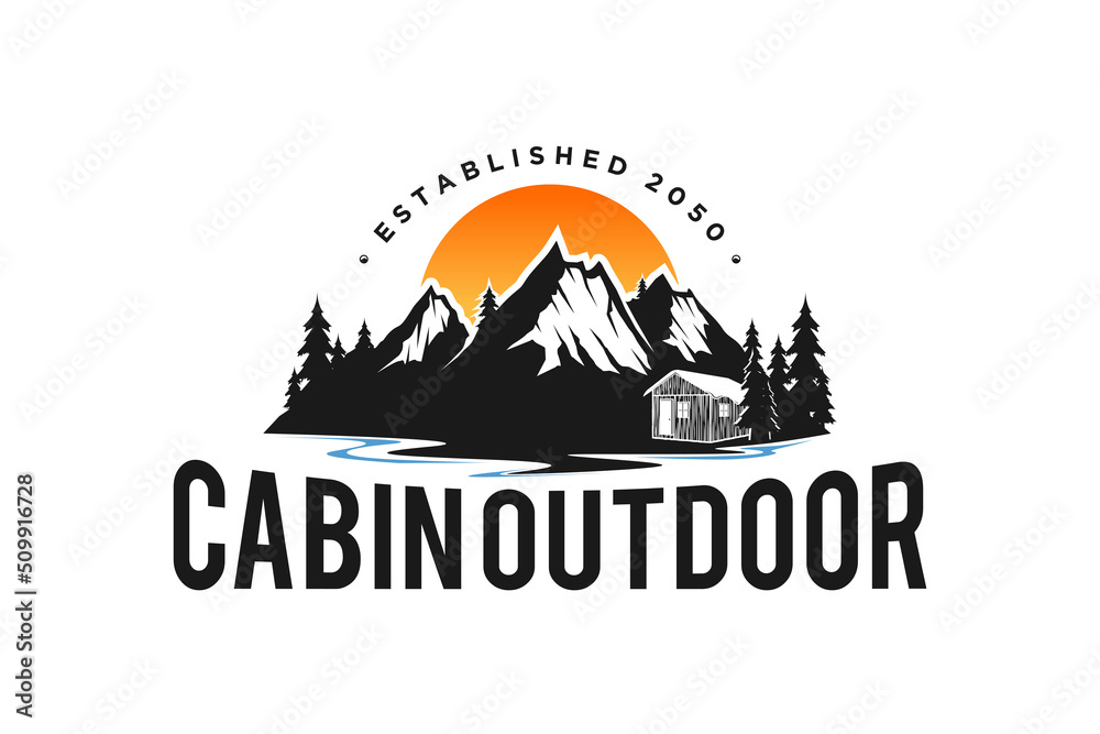Mountain cabins chalet logo vector lodge house illustration design outdoor roof house residence adventure 