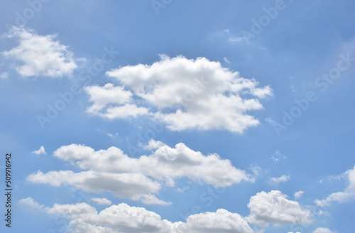 Bright Blue sky with white cloud. Beautiful sky background and wallpaper. Clear day and good weather in the morning.