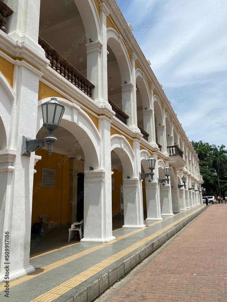 the courtyard of the cathedral of the assumption of our person, cartagena de indias colombia builds