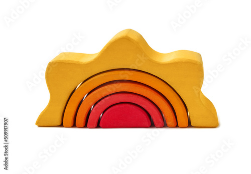 Wooden arch constructor in the form of the sun isolated on white