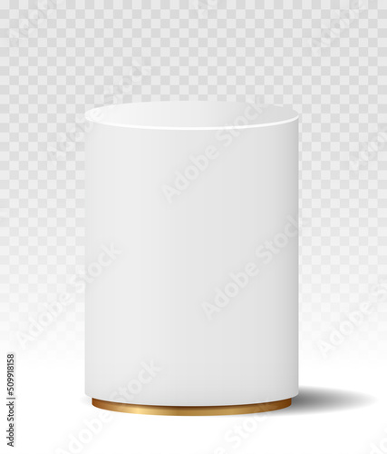 Realistic marble podium. White tall pedestal. Promotion of goods on Internet, place for presentation of cosmetics. Discounts and promotions, poster for online stores. Isometric vector illustration photo