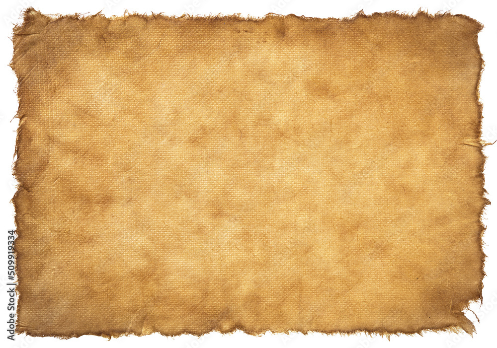 old parchment paper sheet vintage aged or texture isolated on white  background Stock Photo