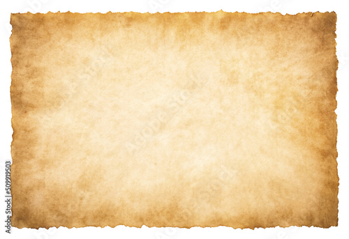 old parchment paper sheet vintage aged or texture isolated on white background