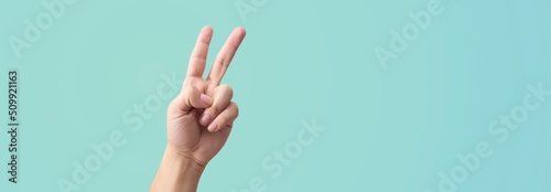 Fotografiet a man's hand showing 2 fingers