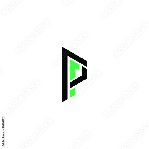 abstract initial letter P logo in black and green color isolated in white background applied for animation studio logo also suitable for the brands or companies that have initial name P or PP