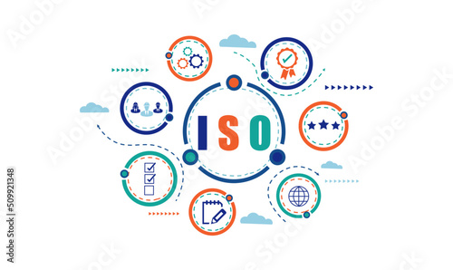 ISO standards quality control assurance warranty business technology concept. ISO banner icon concept vector illustrator infographic design. photo