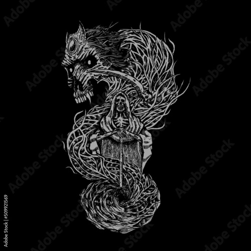 scary horror death metal hand drawing illustration