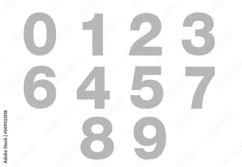 wave line number, Set of numbers, vector design wave line number, Set of numbers, vector design