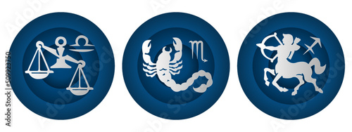 Zodiac sign design. Set zodiac Vector paper cut graphics illustration.