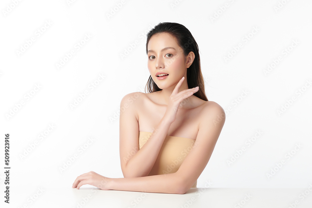 Beautiful young asian woman with clean fresh skin on white background, Face care, Facial treatment, Cosmetology, beauty and spa, Asian women portrait. Beautiful young asian woman with clean fresh skin on white background, Face care, Facial treatment, Cosmetology, beauty and spa, Asian women portrait.