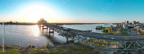 Sunset through Mississippi River Bridge Baton Rouge, Louisiana