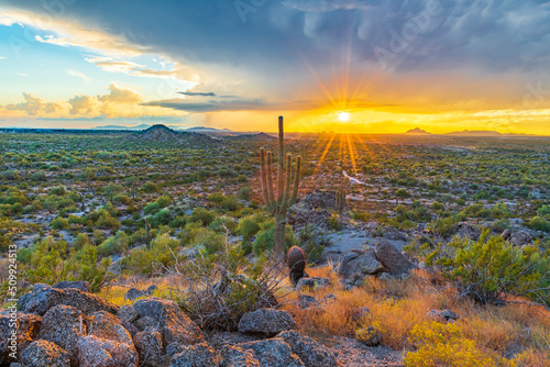 Landscape photograph of a sunset taken from north Mesa, Arizona.