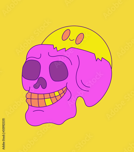 Happy skull with a happy brain