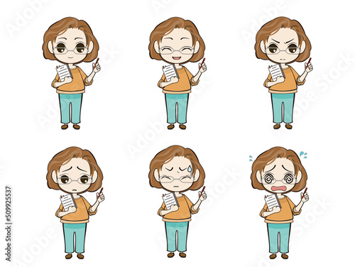 Variation illustration of writer style woman