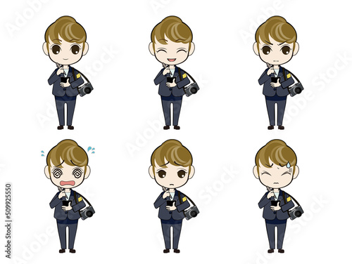 Reporter, cameraman, reporter style character illustration