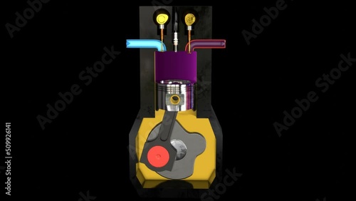 3D video animation of four stroke internal combustion engine photo