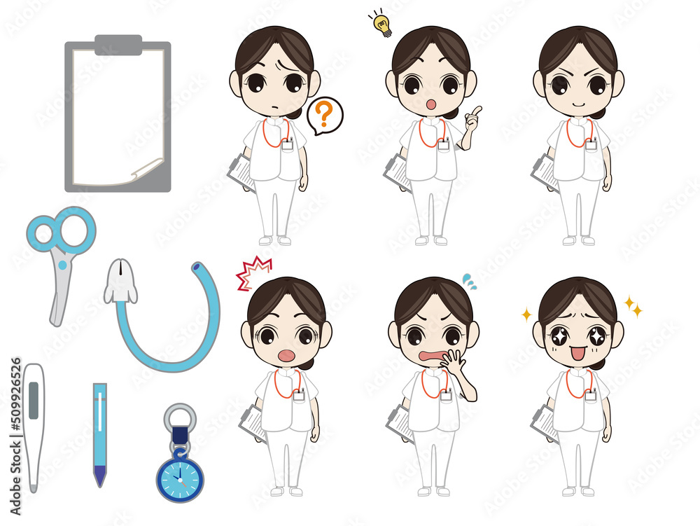 Full-body variation illustrations of nurses and medical professionals