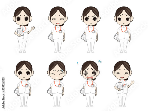 Full-body variation illustrations of nurses and medical professionals