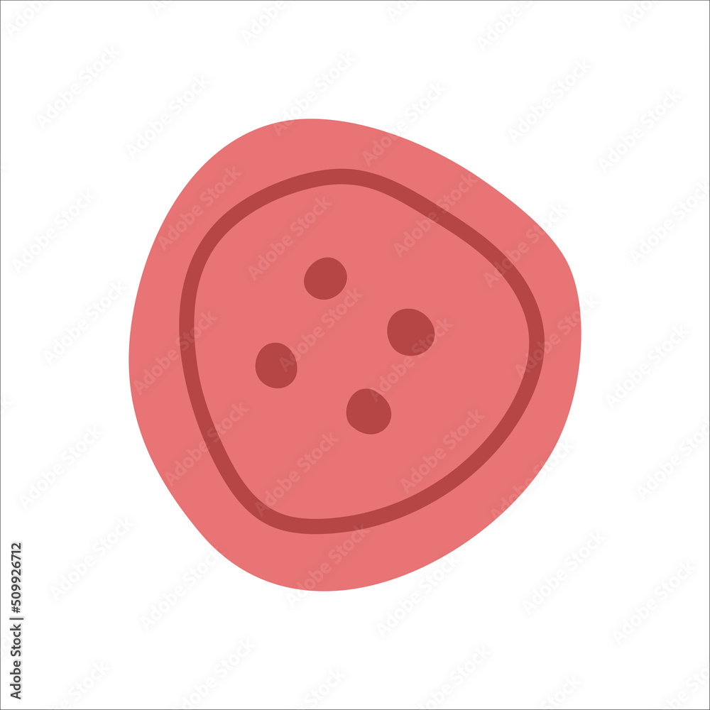 Vector isolated element. A button. Sewing. Handmade work. Knitting. Color image on a white background. The print is used for packaging design. Vector isolated element. A button. Sewing. Handmade work. Knitting. Color image on a white background. The print is used for packaging design.