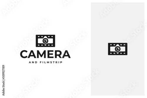 camera combined with film strip vector logo design