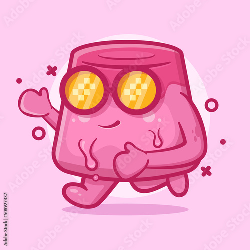 funny pudding cake character mascot running isolated cartoon in flat style design