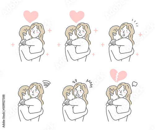 Embraces loving couple vector illustration set ( Emotional variations )