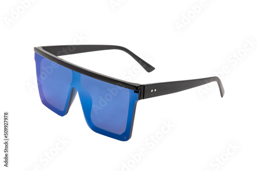 Sun glasses Modern Fashion style with white isolated background color shades top side angle 2039 black blue
