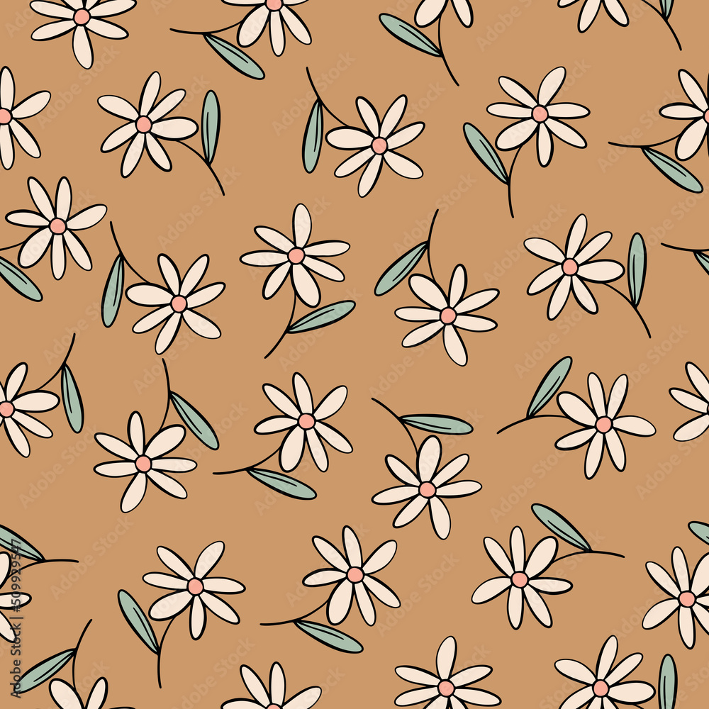 Seamless pattern with simple cute little flowers. Digital paper with cute colors on a beige background. Seamless pattern with simple cute little flowers. Digital paper with cute colors on a beige background.