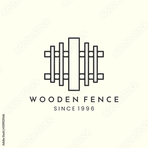 wooden fence with line art style logo icon template design. housing, farm, vector illustration