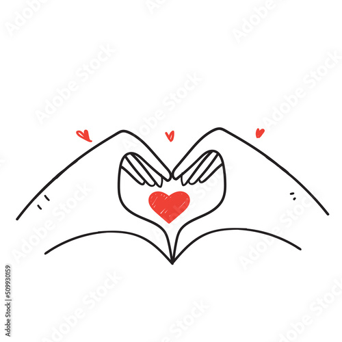 hand drawn doodle hand with love gesture illustration vector