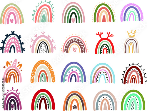 Set pastel stylish trendy rainbows. vector illustrations