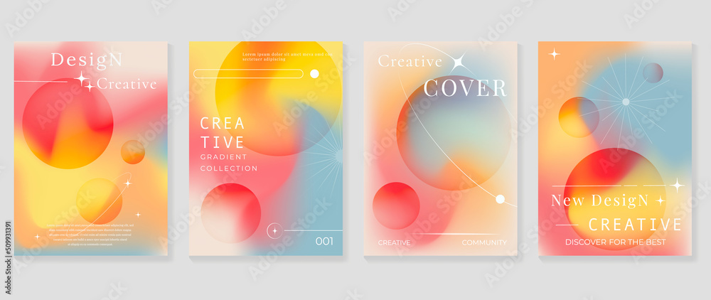 Fluid gradient background vector. Cute and minimal style posters with circle shapes, vibrant color, star, planet. Modern gradient wallpaper design for social media, idol poster, banner, flyer. - obrazy, fototapety, plakaty 
