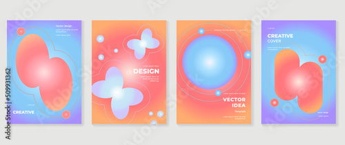 Fluid gradient background vector. Cute and minimal style posters with blue and orange color, circle shapes, butterfly. Modern gradient wallpaper design for social media, idol poster, banner, flyer.
