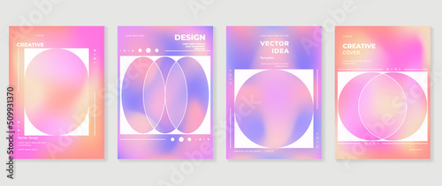 Fluid gradient background vector. Cute and minimal style posters with purple, pink color, circle, geometric shapes, star. Modern wallpaper design for social media, idol poster, banner, flyer.