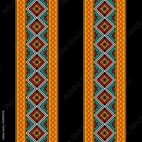 Geometric ethnic oriental seamless pattern traditional Design for background,carpet,wallpaper.clothing,wrapping,Batik fabric,Vector illustration.embroidery style - Sadu, sadou, sadow or sado