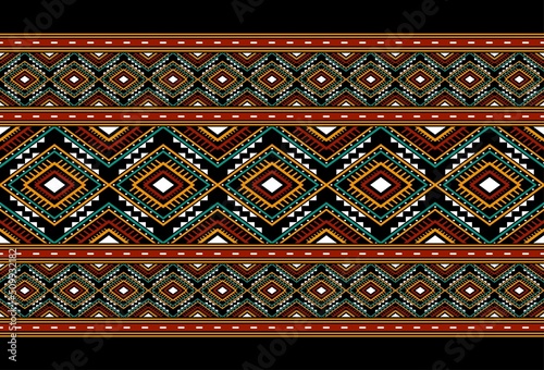 Geometric ethnic oriental seamless pattern traditional Design for background,carpet,wallpaper.clothing,wrapping,Batik fabric,Vector illustration.embroidery style - Sadu, sadou, sadow or sado