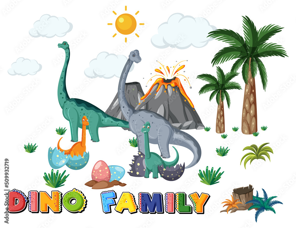 Obraz premium Dinosaur family with forest objects