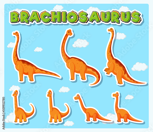 Set of cute brachiosaurus dinosaur characters