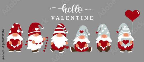 Gnome Valentine's with love,decorative,valentine kids, characters, wedding,card,hand drawn, cartoon style.vector  illustration	
