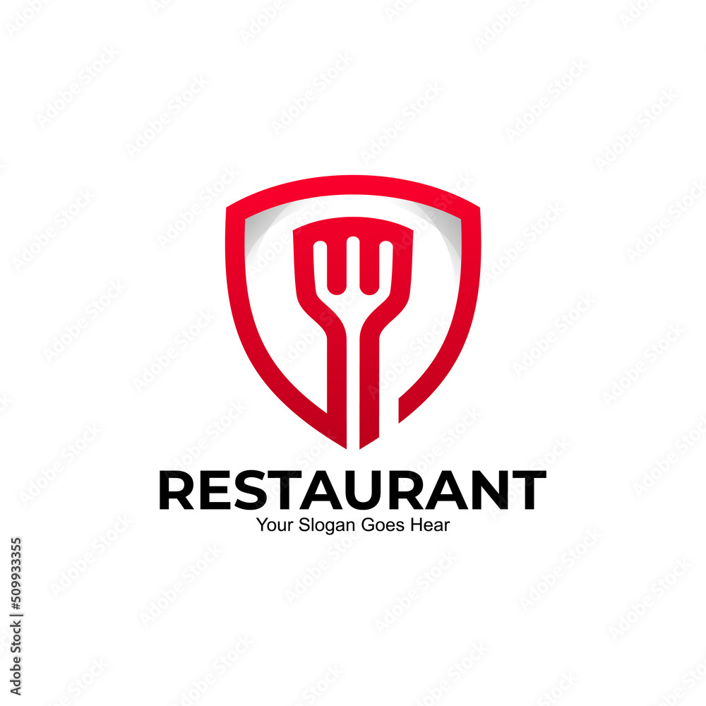 Shield logo and cutlery design combination, restaurant Shield logo and cutlery design combination, restaurant