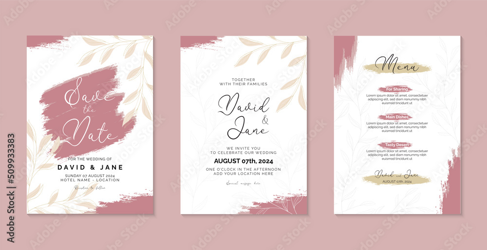 Watercolor wedding invitation with flowers, Abstract Background. Wedding invitation card for save the date, greeting, poster, and cover design
